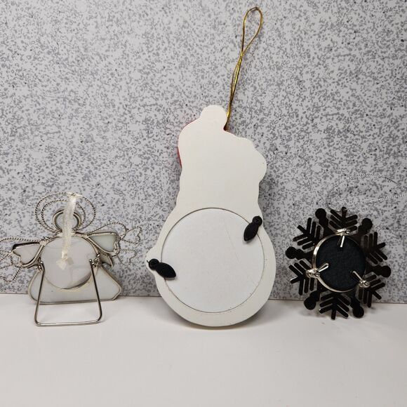 Picture Frames Christmas Ornaments 3 Hanging Angel Snowflake Snowman - Picture 5 of 6